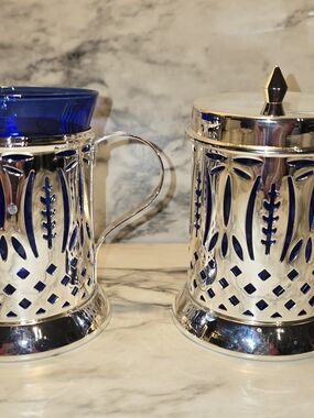 Royal Sapphire And Silver sugar and Creamer Set.